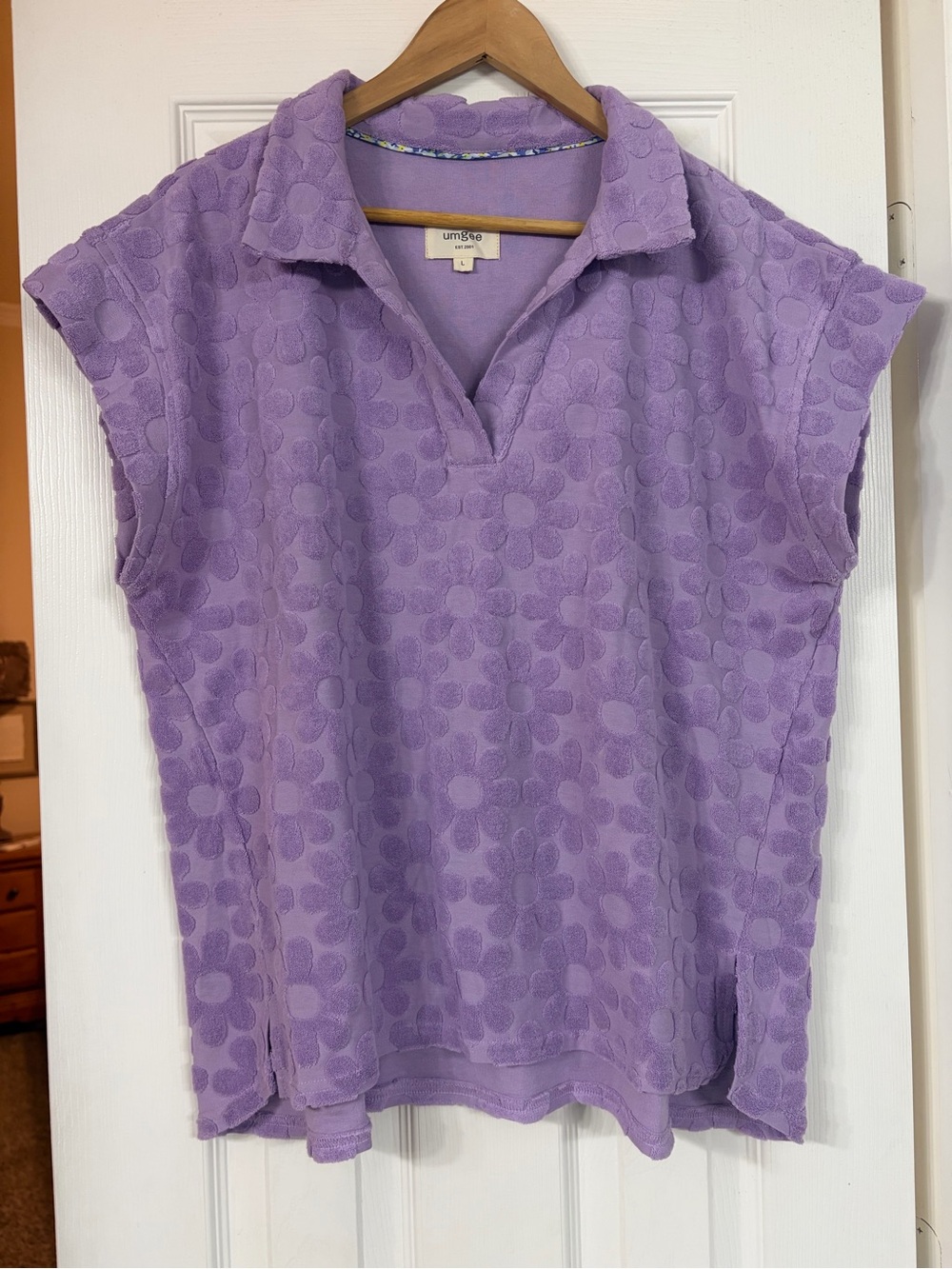 Umgee Lavender Floral Textured Polo Top